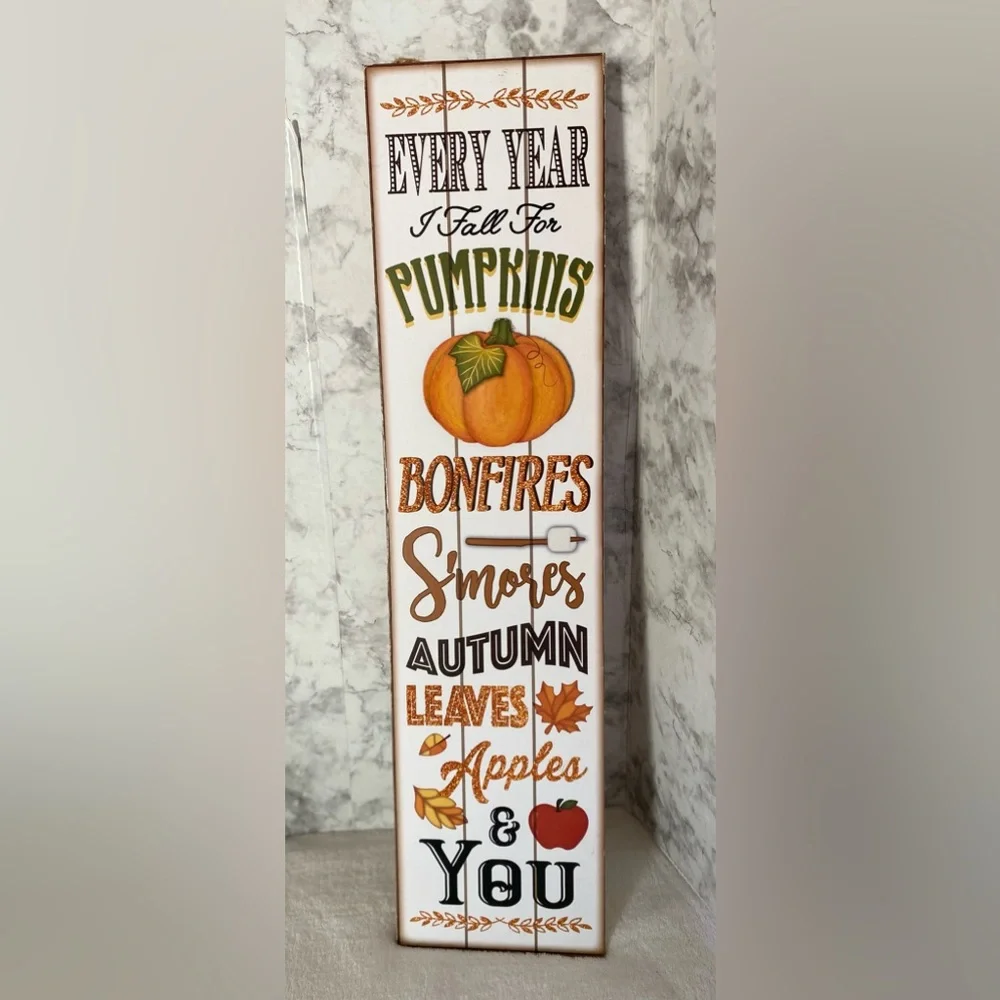 NWT Every Year I Fall For Pumpkins Hanging Sign with Sparkly Accents